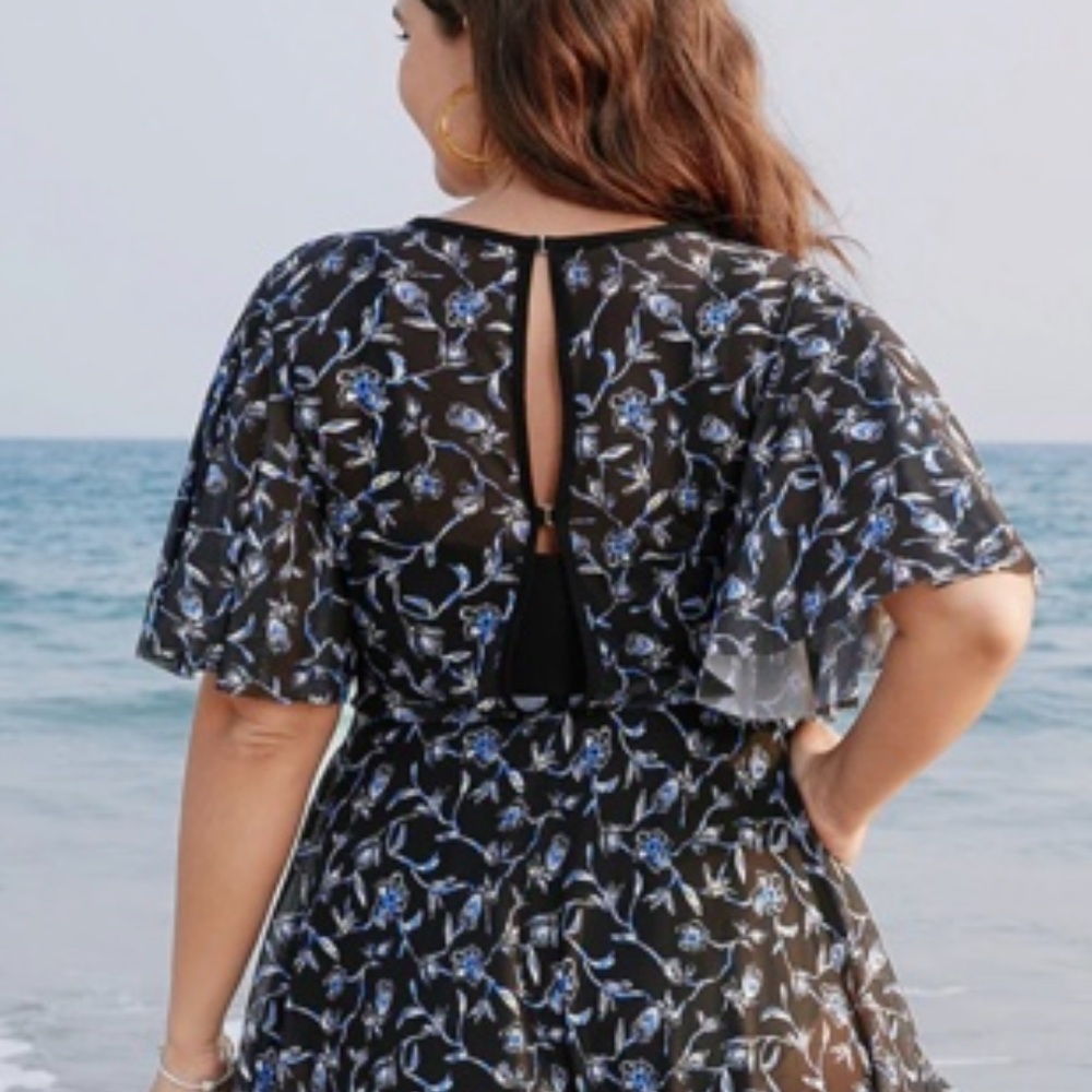 BLOOMCHIC Floral Mesh Swim Dress - Picture 2 of 15
